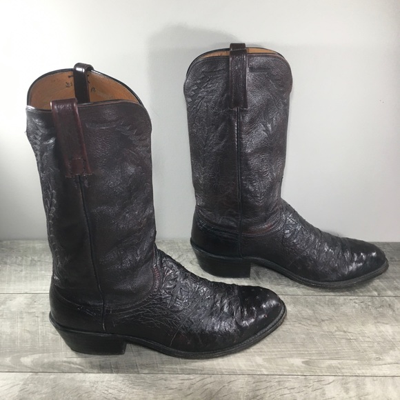 Lucchese 1883 N1014R4 Men’s Western Black Cherry Ostrich Leather Cowboy Boots 12 - Picture 3 of 13